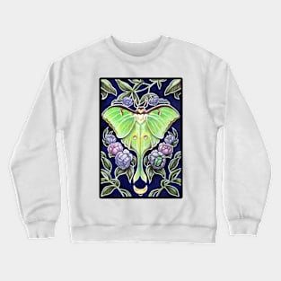 Luna Moth and Flowers - Black Outlined Version Crewneck Sweatshirt